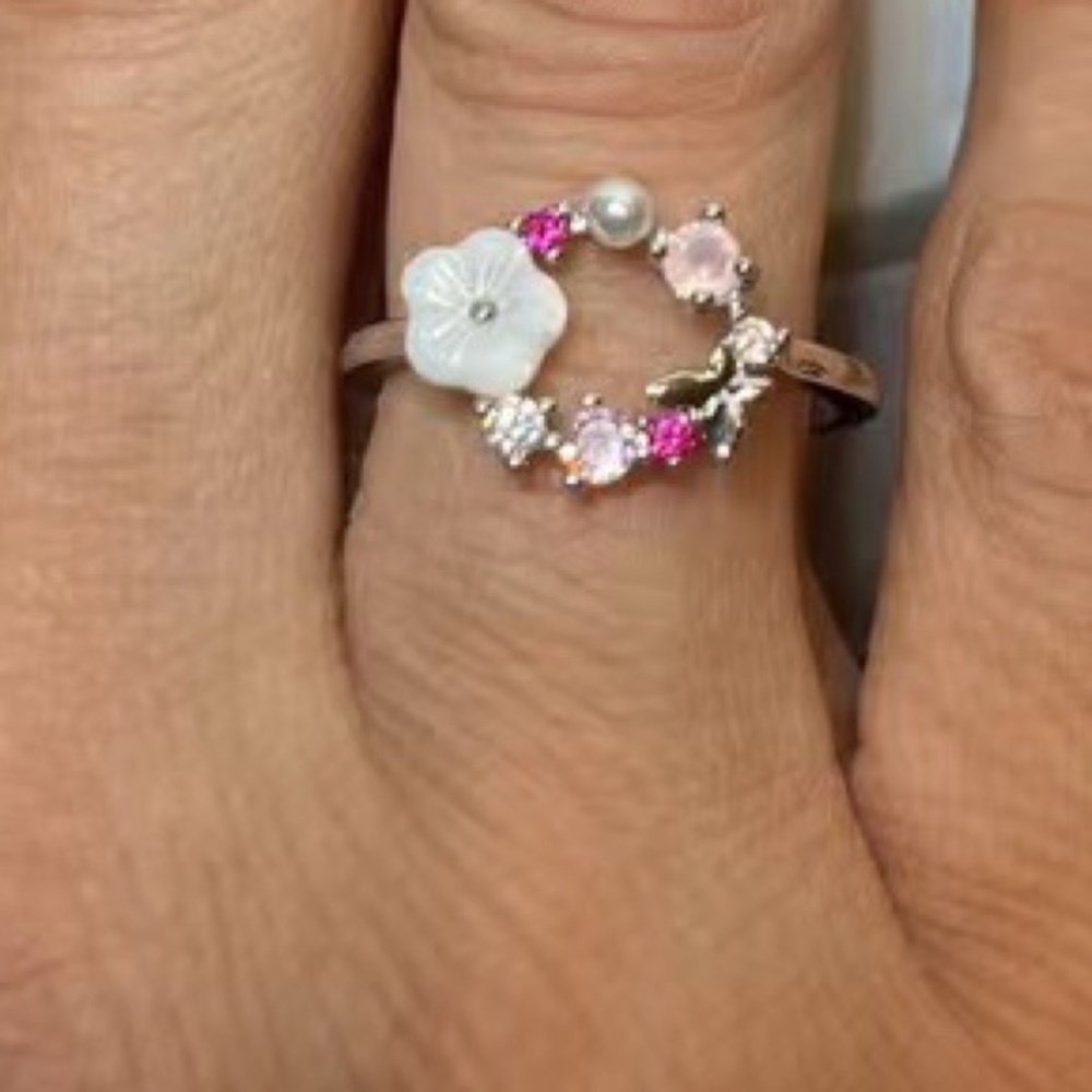New Women’s 925 Silver Beautiful Butterflies Flower Ring - Picture 3 of 3